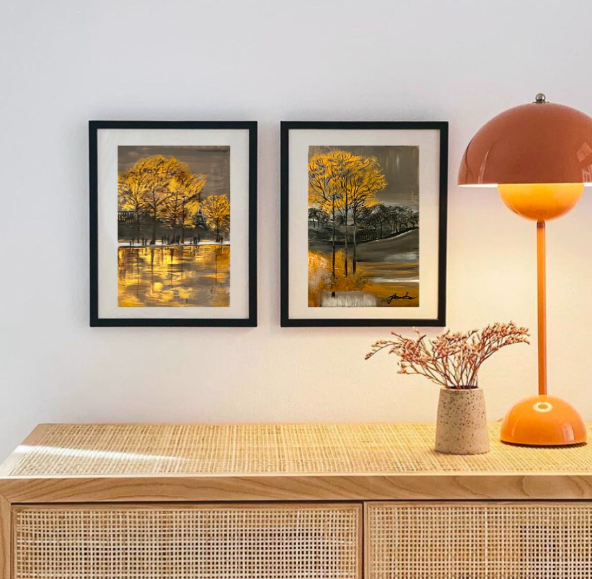 Fra De Travle Boulevarder Til De Stille Gyder I Paris | Sæt af 2 stk. | Originaler malerier